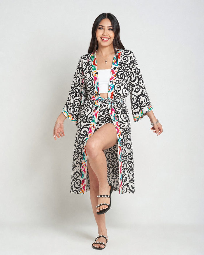 Kimono largo ligero con bolsas