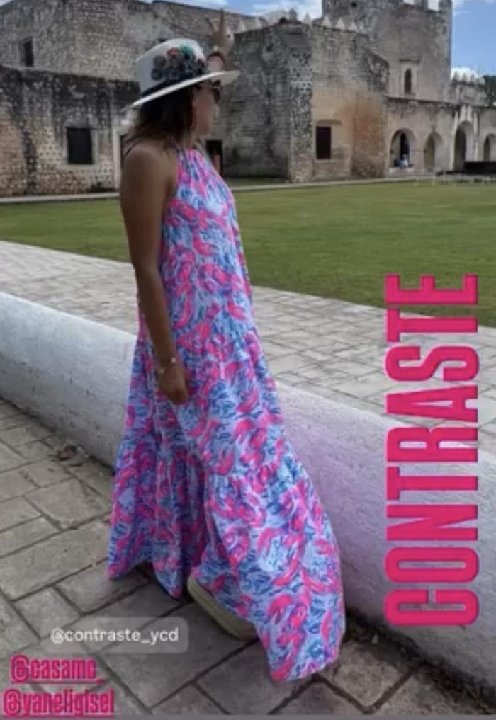 Vestido cuello halter estampado